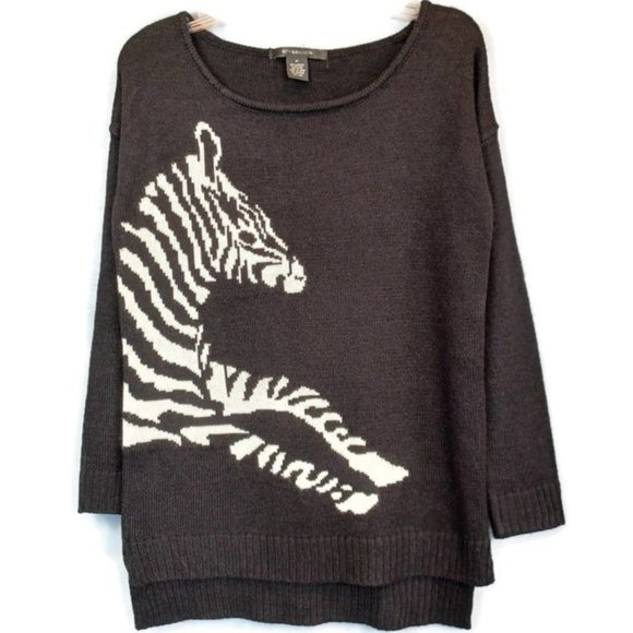 89th & Madison Black and White Zebra Sweater Size M - Picture 1 of 10